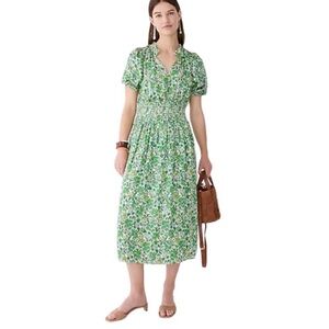 JCREW new with tags green floral midi dress with smocked waist.